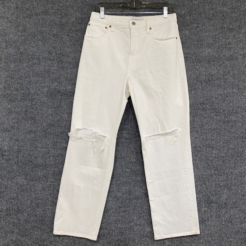 Abercrombie & Fitch 90s Straight Ultra High Rise White Distressed Jeans 30 Short